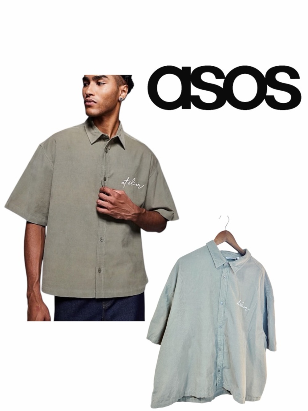 ASOS Short-Sleeve Button-Up Men’s Shirt in Olive size 3XL